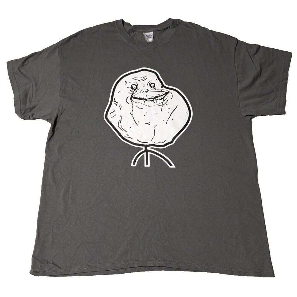 FOREVER ALONE MEME x GILDAN HEAVY COTTON Men Size XL Gray Graphic Print T-Shirt